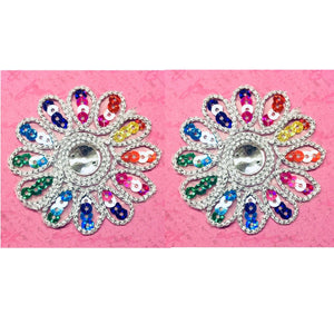 Set of 2pcs Extra Large 60mm Flower with Sequin Iron On Sew on Applique Patch