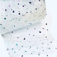 3x Yards 150mm Sequin Heart Hologram Ribbon Soft Tulle Sparkling Mesh