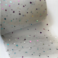 3x Yards 150mm Sequin Heart Hologram Ribbon Soft Tulle Sparkling Mesh