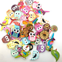 50x Mix Design Flowers, Butterflies, Animals etc.Wood Buttons for Craft & Sewing