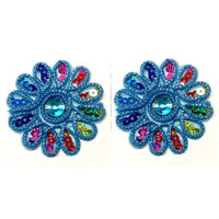 Set of 2pcs Extra Large 60mm Flower with Sequin Iron On Sew on Applique Patch