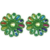 Set of 2pcs Extra Large 60mm Flower with Sequin Iron On Sew on Applique Patch