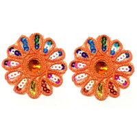 Set of 2pcs Extra Large 60mm Flower with Sequin Iron On Sew on Applique Patch