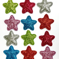 12x 35mm Glitter Star w/ Non Woven Fabric Backing & Sponge Inside Sew On Patch