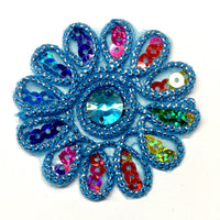 Set of 2pcs Extra Large 60mm Flower with Sequin Iron On Sew on Applique Patch