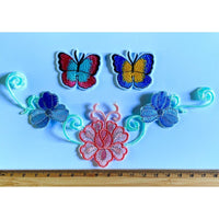 1x Set Multi Pcs Flower & Butterfly Theme Sew-On Iron-On Embroidered Patches