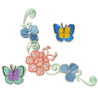 1x Set Multi Pcs Flower & Butterfly Theme Sew-On Iron-On Embroidered Patches