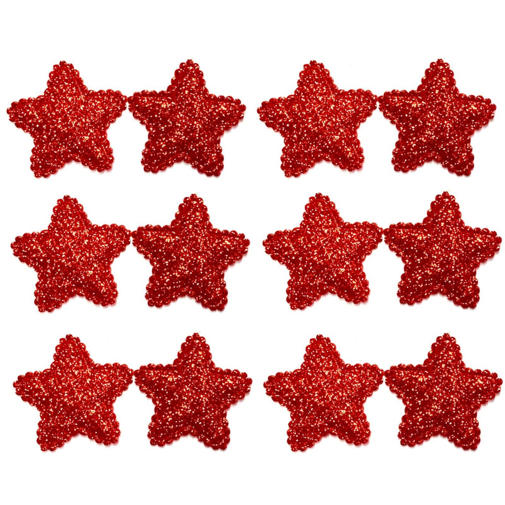 12x 35mm Glitter Star w/ Non Woven Fabric Backing & Sponge Inside Sew On Patch