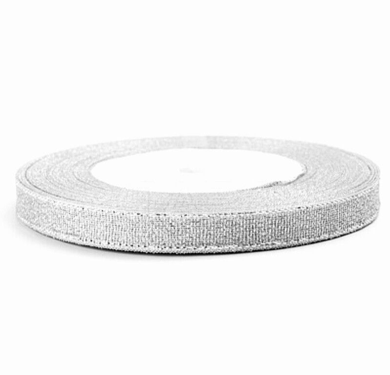 25 Yards (1x Roll) 10mm Sparkly Glitter Organza Polyester Ribbon Trim