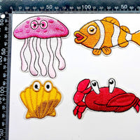 Multi pcs Ocean Creature Theme Sew-On Iron-On Embroidered Applique Patches