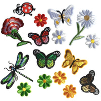 1x Set Multi Pcs Flower & Butterfly Theme Sew-On Iron-On Embroidered Patches