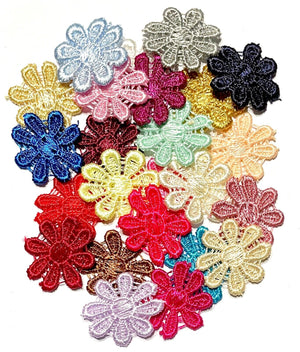 24x Colourful 25mm Daisy Flower Embroidered AB Giupure Sew on Applique Patch