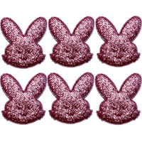 6x Glitter 51mm Bunny w/ Non Woven Fabric Backing & Sponge Inside Sew On Patch