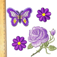 1x Set Multi Pcs Flower & Butterfly Theme Sew-On Iron-On Embroidered Patches