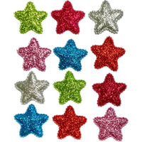 12x 35mm Glitter Star w/ Non Woven Fabric Backing & Sponge Inside Sew On Patch