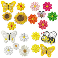 1x Set Multi Pcs Flower & Butterfly Theme Sew-On Iron-On Embroidered Patches