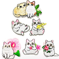 3 pcs Cute Large White Cat Theme Sew-On Iron-On Embroidered Applique Patches