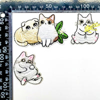 3 pcs Cute Large White Cat Theme Sew-On Iron-On Embroidered Applique Patches