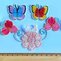 1x Set Multi Pcs Flower & Butterfly Theme Sew-On Iron-On Embroidered Patches