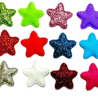 12x 35mm Glitter Star w/ Non Woven Fabric Backing & Sponge Inside Sew On Patch