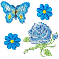 1x Set Multi Pcs Flower & Butterfly Theme Sew-On Iron-On Embroidered Patches