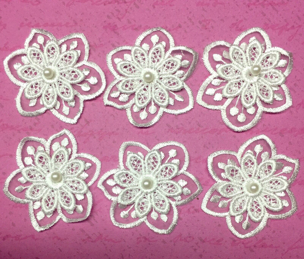 6x Xtra Large White Flower 50-55mm Embroidered Guipure Sew on Applique Patch