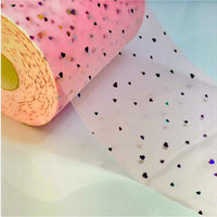 3x Yards 150mm Sequin Heart Hologram Ribbon Soft Tulle Sparkling Mesh