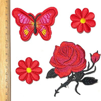 1x Set Multi Pcs Flower & Butterfly Theme Sew-On Iron-On Embroidered Patches