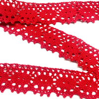 2x Meters 32mm/35mm Crochet Like Cotton Lace Trim - Red or Beige