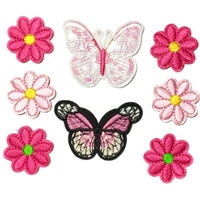 1x Set Multi Pcs Flower & Butterfly Theme Sew-On Iron-On Embroidered Patches