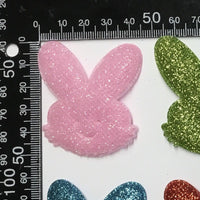 6x Glitter 51mm Bunny w/ Non Woven Fabric Backing & Sponge Inside Sew On Patch