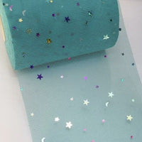 3x Yards 150mm Sequin Star Moon & Star Ribbon Tulle Sparkling Mesh for Crafts