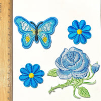 1x Set Multi Pcs Flower & Butterfly Theme Sew-On Iron-On Embroidered Patches