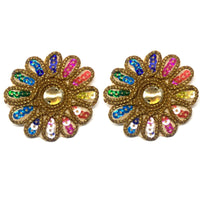 Set of 2pcs Extra Large 60mm Flower with Sequin Iron On Sew on Applique Patch