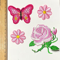 1x Set Multi Pcs Flower & Butterfly Theme Sew-On Iron-On Embroidered Patches