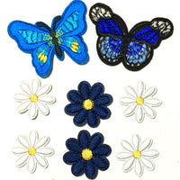 1x Set Multi Pcs Flower & Butterfly Theme Sew-On Iron-On Embroidered Patches