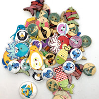 50x Mix Design Flowers, Butterflies, Animals etc.Wood Buttons for Craft & Sewing