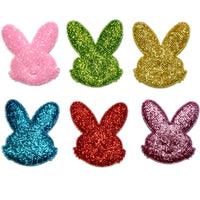 6x Glitter 51mm Bunny w/ Non Woven Fabric Backing & Sponge Inside Sew On Patch