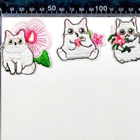 3 pcs Cute Large White Cat Theme Sew-On Iron-On Embroidered Applique Patches