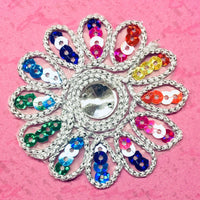 Set of 2pcs Extra Large 60mm Flower with Sequin Iron On Sew on Applique Patch