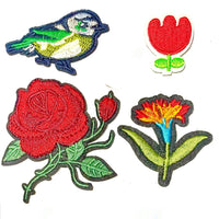 1x Set Multi Pcs Birds & Flowers Theme Sew-On Iron-On Embroidered Patches