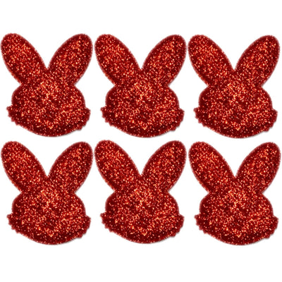 6x Glitter 51mm Bunny w/ Non Woven Fabric Backing & Sponge Inside Sew On Patch