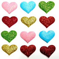 12x 35mm Glitter Heart  w/ Non Woven Fabric Backing & Sponge Inside Sew On Patch