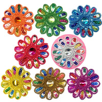 Set of 2pcs Extra Large 60mm Flower with Sequin Iron On Sew on Applique Patch