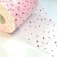 3x Yards 150mm Sequin Heart Hologram Ribbon Soft Tulle Sparkling Mesh