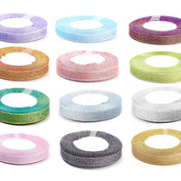 25 Yards (1x Roll) 10mm Sparkly Glitter Organza Polyester Ribbon Trim