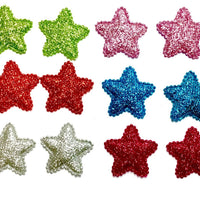 12x 35mm Glitter Star w/ Non Woven Fabric Backing & Sponge Inside Sew On Patch