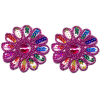 Set of 2pcs Extra Large 60mm Flower with Sequin Iron On Sew on Applique Patch