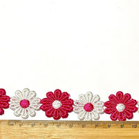 1x Yard 25mm Guipure Embroidered Daisy Flower Lace Trim - Pick your Colour