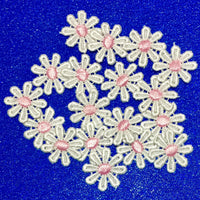 24x White Daisy Flower Coloured Center Embroidered Guipure Sew on Applique Patch